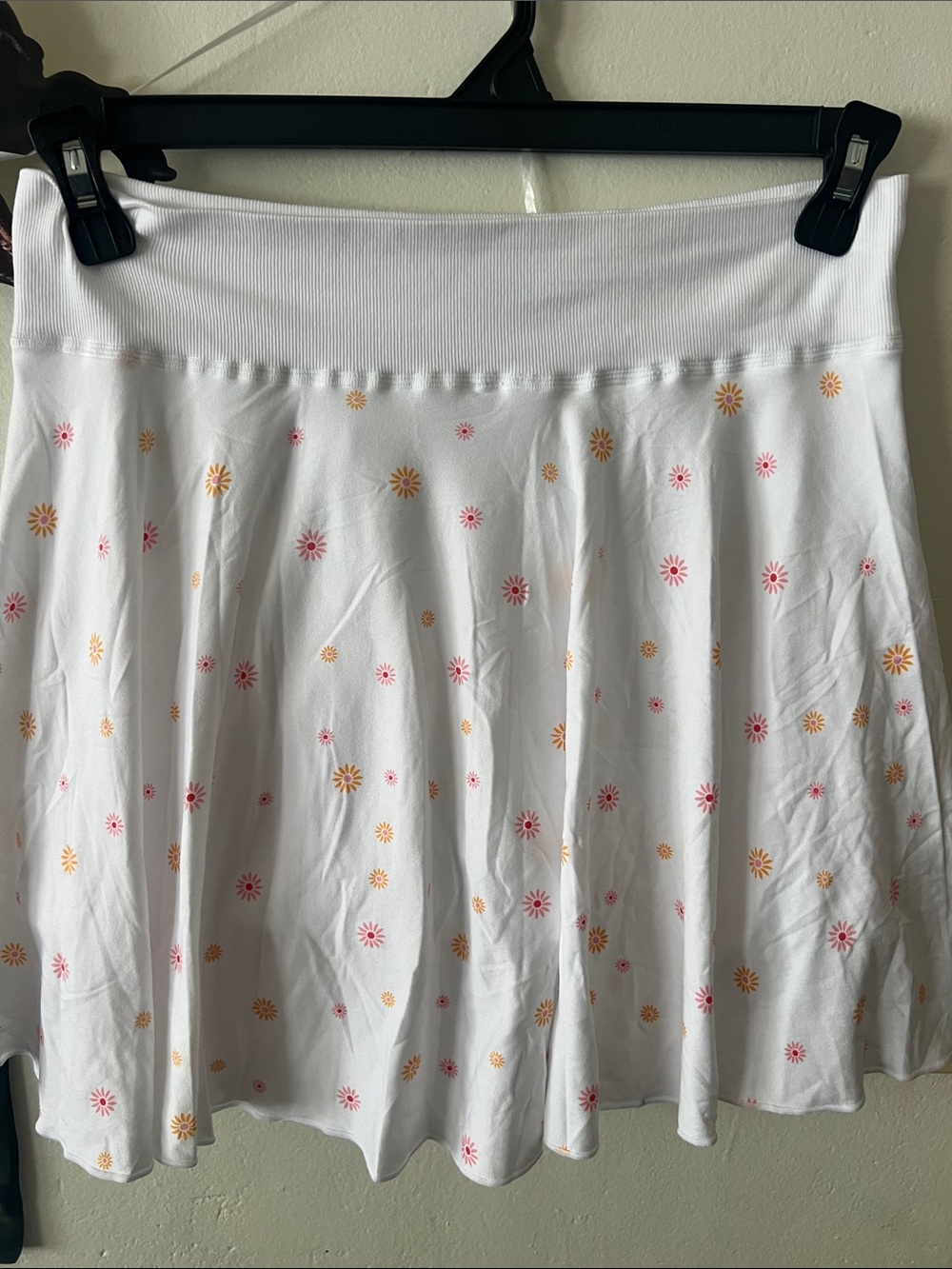 White Floral Print A-Line Skirt - Pink & Yellow Daisy Pattern